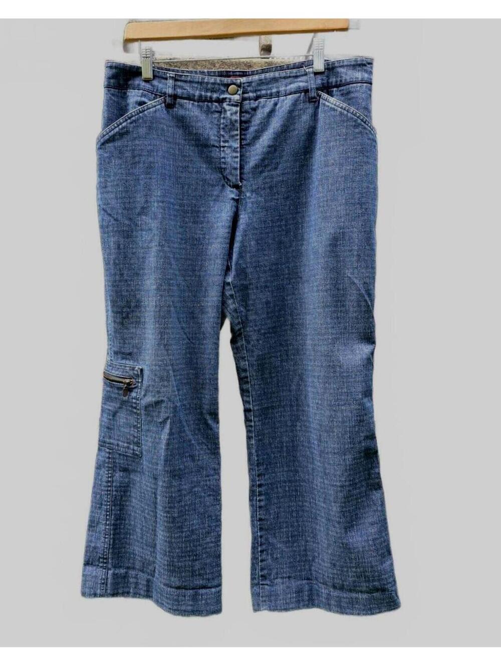 Dalia Sport Wide Leg Cargo Capris Jeans - Dark Wash  (Size 14P )